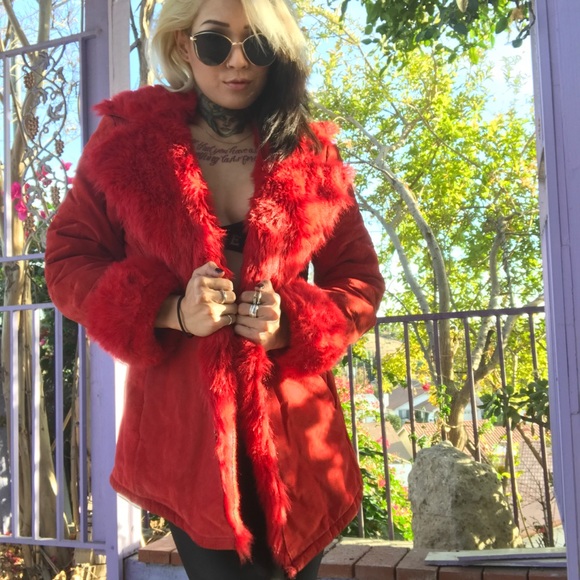 RED Faux Fur Coat - Picture 1 of 6